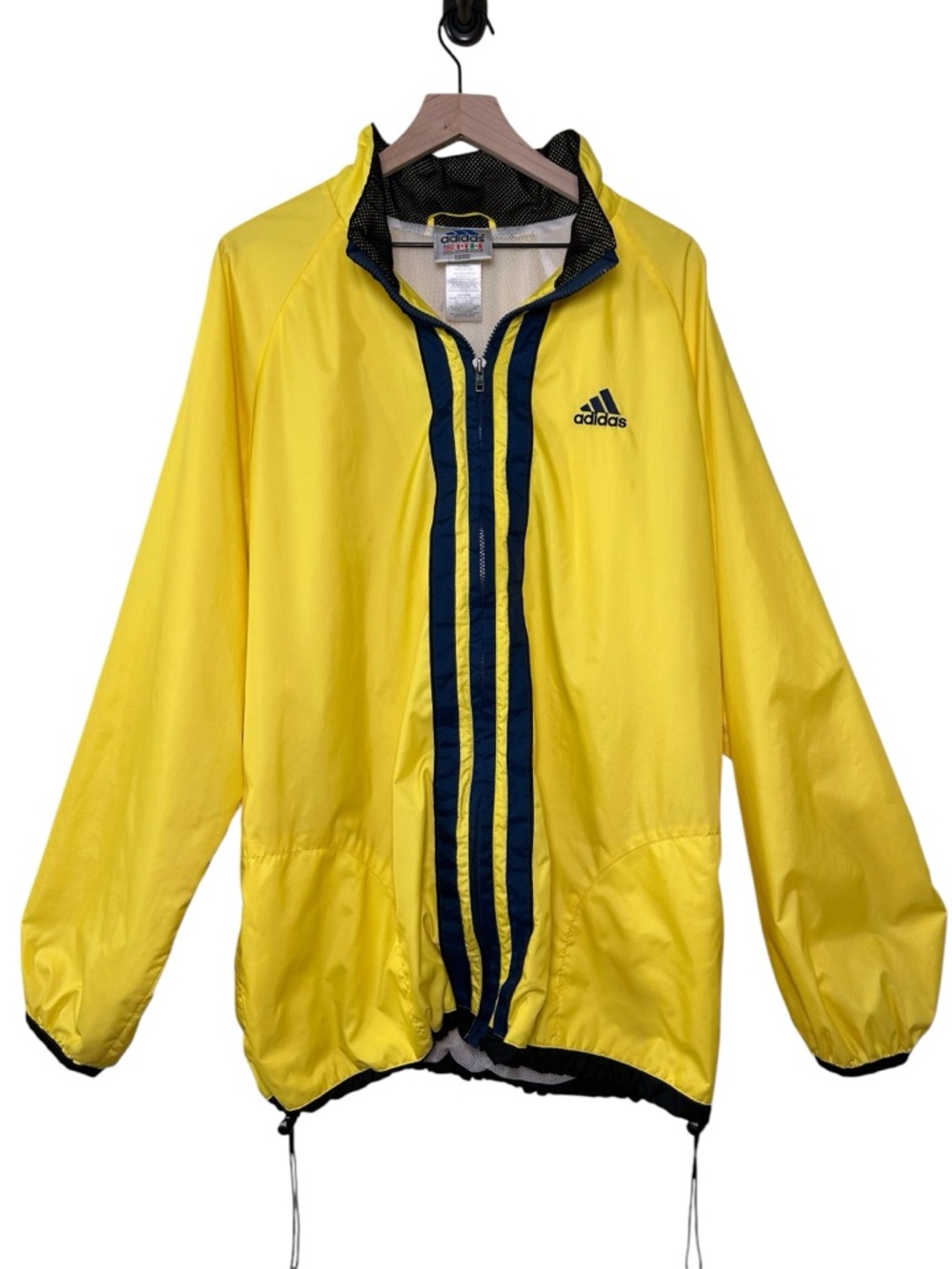 VTG 90s ADIDAS Yellow Navy Windbreaker Jacket Full Zip Mesh Lined XL‎